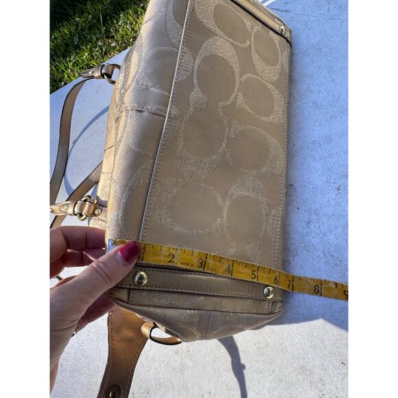 Coach Gold Metallic Signature Jacquard Satchel Bag With Double Handles - Picture 9 of 11